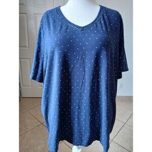 Catherine’s Suprema Collection Top Womens 2XL (22/24) Navy Anchor Print  V Neck